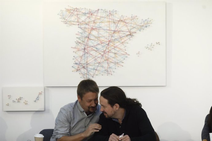 Pablo Iglesias y Xavier Domenech en la reunión de la iniciativa Rumbo 2020
