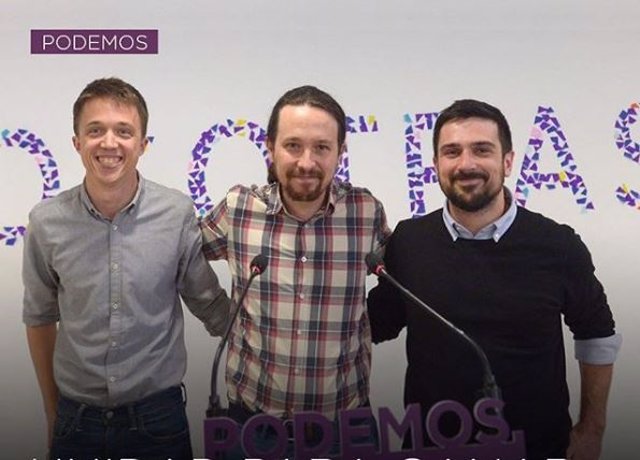 Iñigo Errejón, Pablo Iglesias, Ramón Espinar en la sede de Podemos