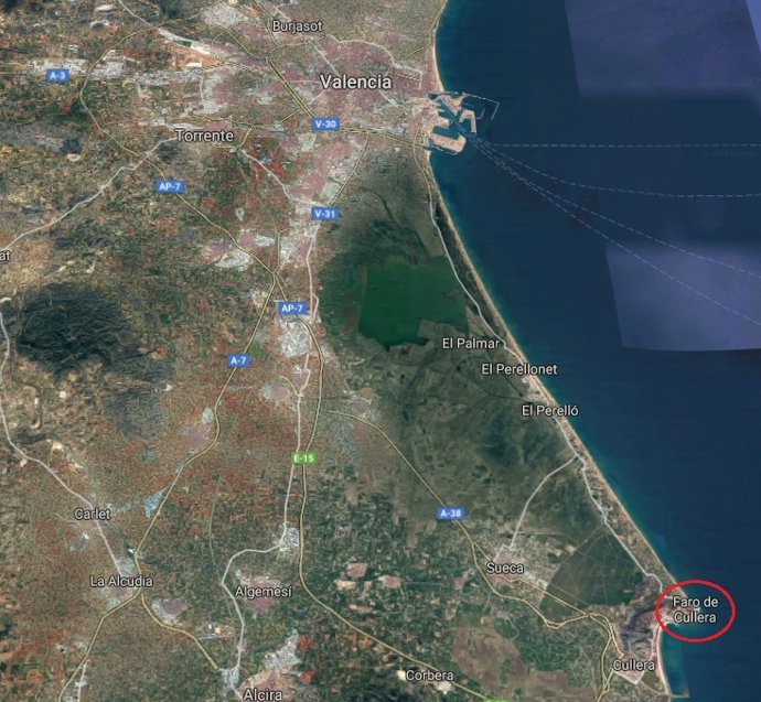 Localización del Faro de Cullera (Valencia)