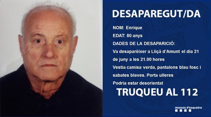 Els Mossos cerquen un ancià de 80 anys desaparegut en Lliçà d'Amunt