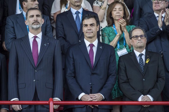 El Rey, Pedro Sánchez y Quim Torra en los Juegos del Mediterráneo