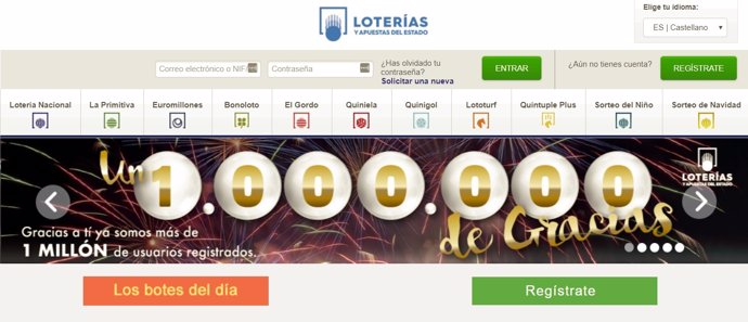 La web de Loterías supera el millón de usuarios registrados