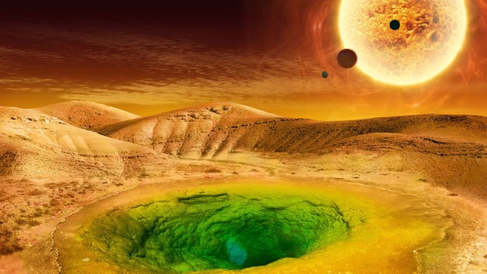 Concepto de cómo podría ser la vida en un planeta distante