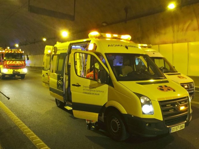 Ambulancia durante el simulacro