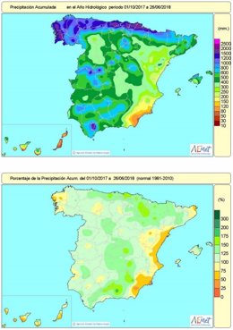 Precipitaciones acumuladas en España hasta el 26 de junio