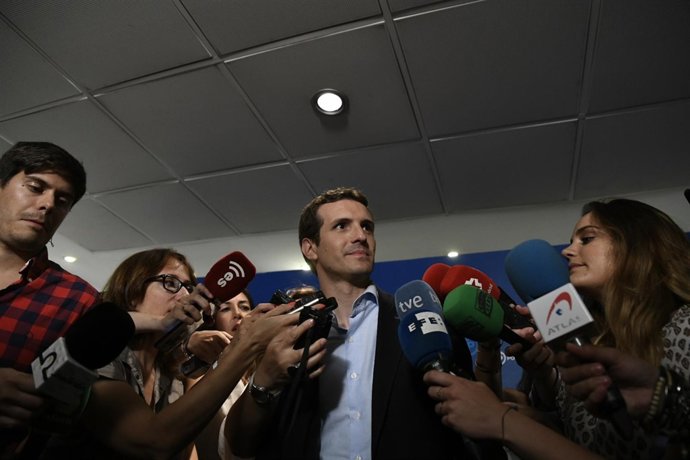 Declaraciones a los medios del precandidato a la Presidencia del PP Pablo Casado