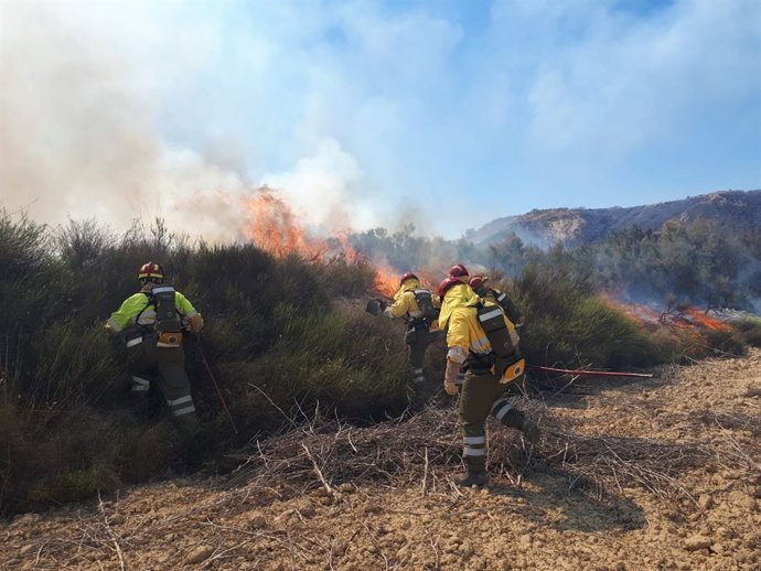 Imagen de las tareas de extinción en Rambla Salada
