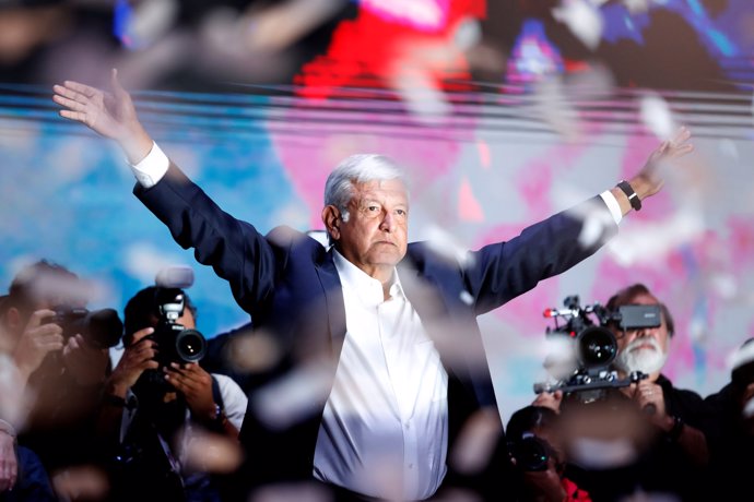 Presidential candidate Andres Manuel Lopez Obrador gestures as he addresses supp