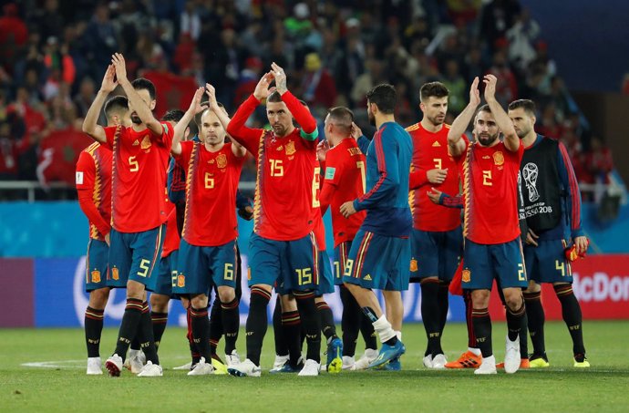 Los futbolistas de España, tras su empate contra Marruecos
