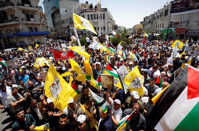 Manifestación palestina en Ramala