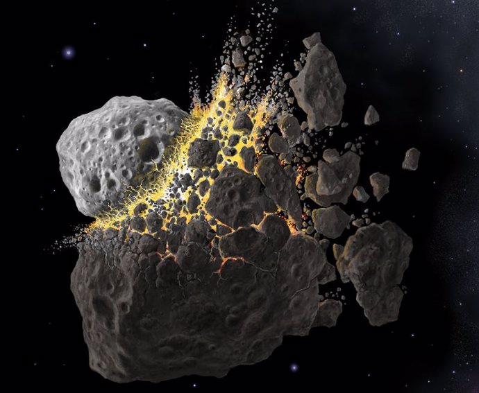 Ilustración de un gran asteroide desintegrándose