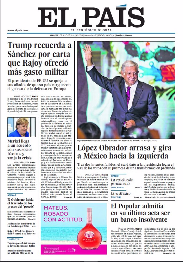 Las portadas de los periódicos de hoy, martes 3 de julio de 2018