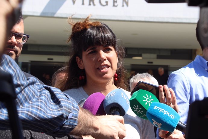 Teresa Rodríguez, este jueves, en declaraciones a los periodistas