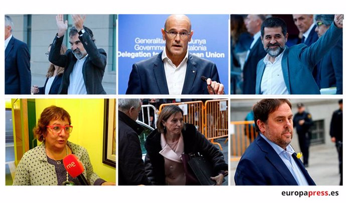 Montaje de los seis políticos catalanes presos que serán trasladados a Cataluña