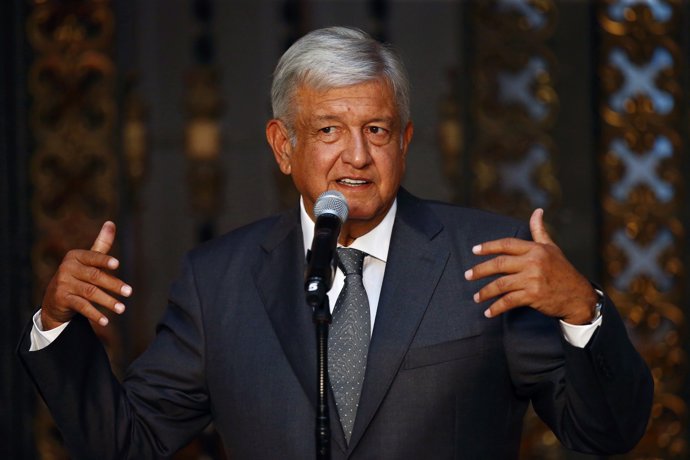 Mexico's president-elect Andres Manuel Lopez Obrador addresses the media after a