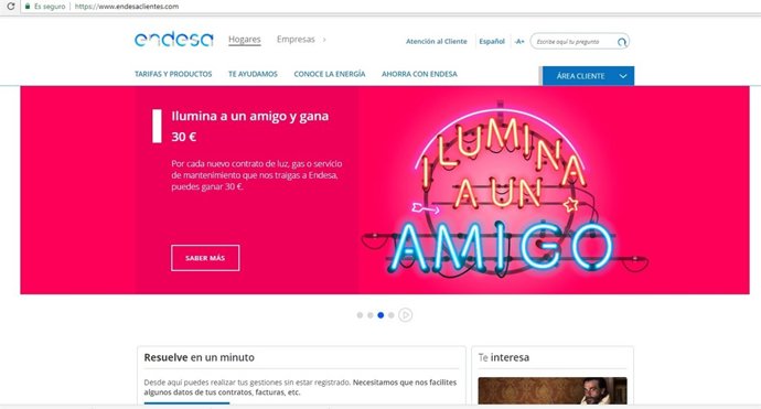 Portada de la web de Endesa Clientes
