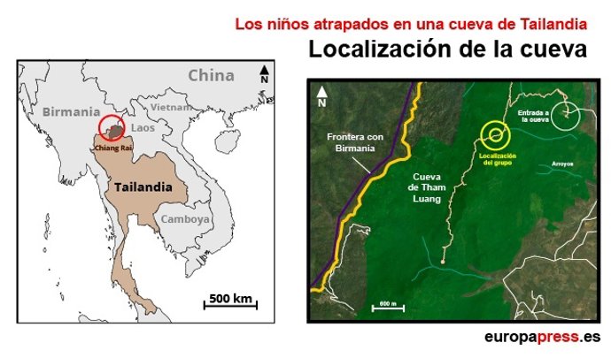 Mapa de la cueva en la que están atrapados los niños de Tailandia