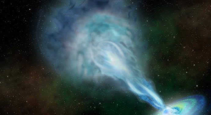 Un cuásar que expele plasma ilustra el origen de las primeras galaxias