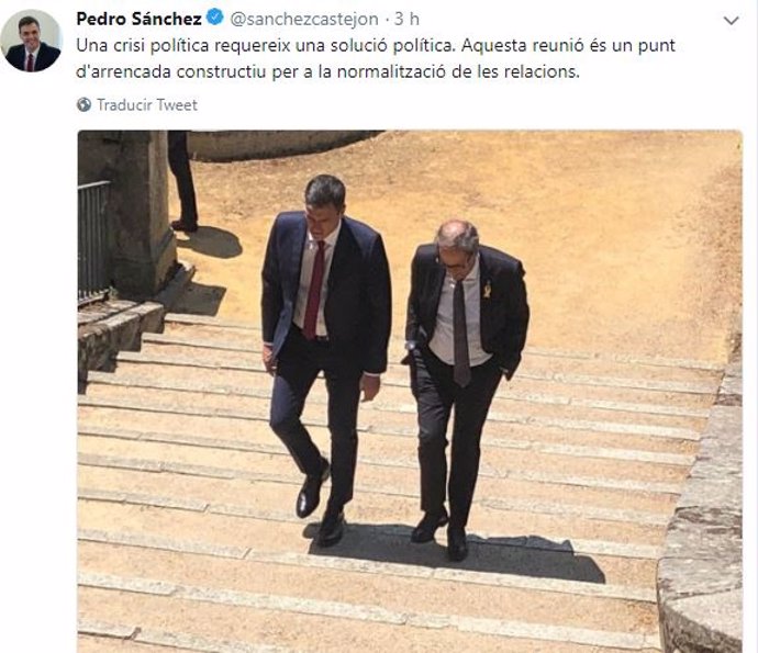 Tuit de Pedro Sánchez y Quim Torra