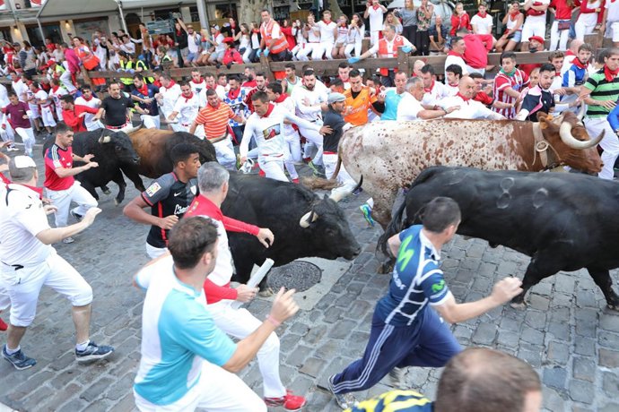 Cuarto encierro de Sanfermines de 2018, con toros de Fuente Ymbro.