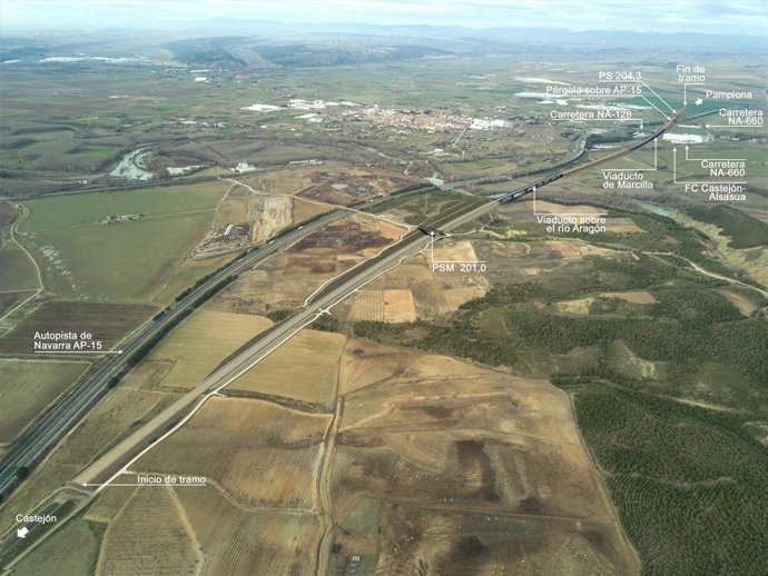 Tramo que construirá OHL en la línea Zaragoza-Pamplona