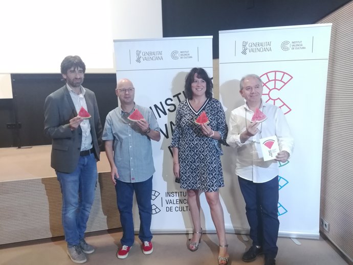 Guarinos, Hurtado, López durante la presentación de la Filmoteca d'Estiu