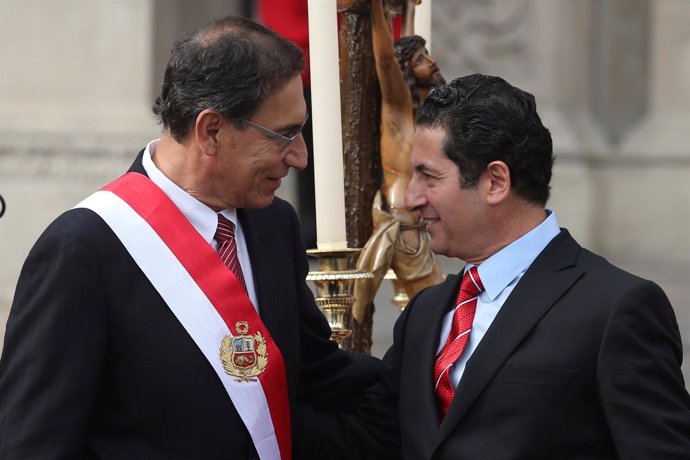 Peru's President Martin Vizcarra and new Justice Minister Salvador Heresi attend