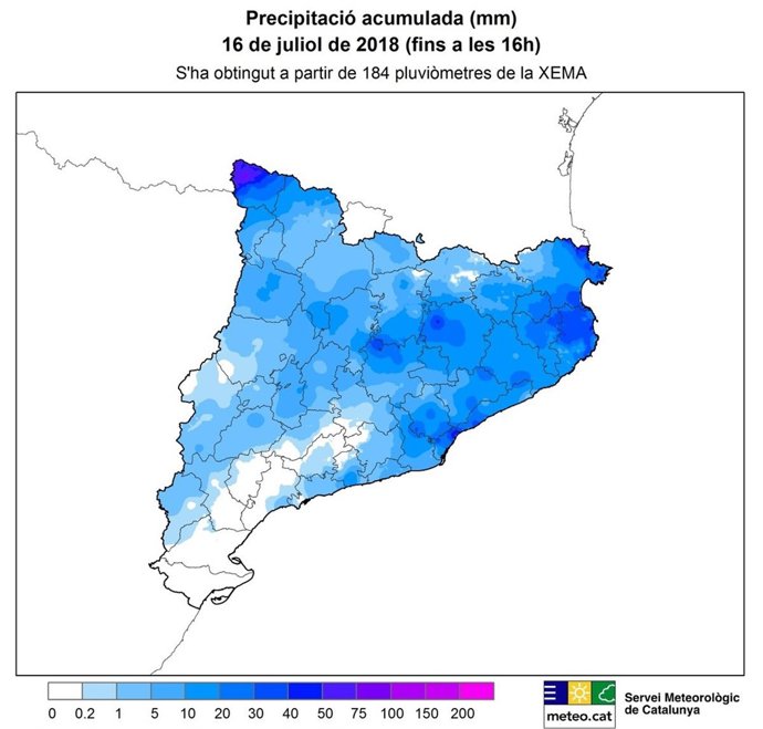 Mapa de precipitació acumulada a Catalunya