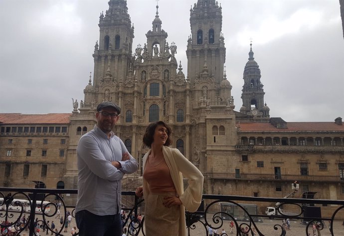 Martiño Noriega y Nerea Barros en el recibimiento para el pregón 2018