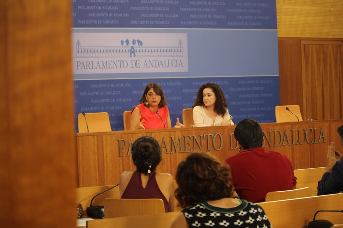Las diputadas adjuntas de IU Elena Cortés e Inmaculada Nieto, en rueda de prensa