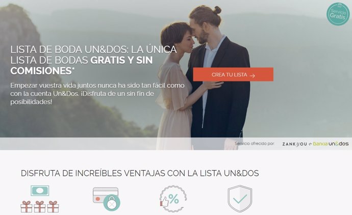 Web de la lista de bodas Un&Dos fruto del acuerdo de Bankia y Zankyou