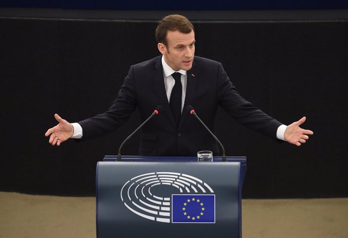 El presidente francés, Emmanuel Macron, en el pleno de Estrasburgo