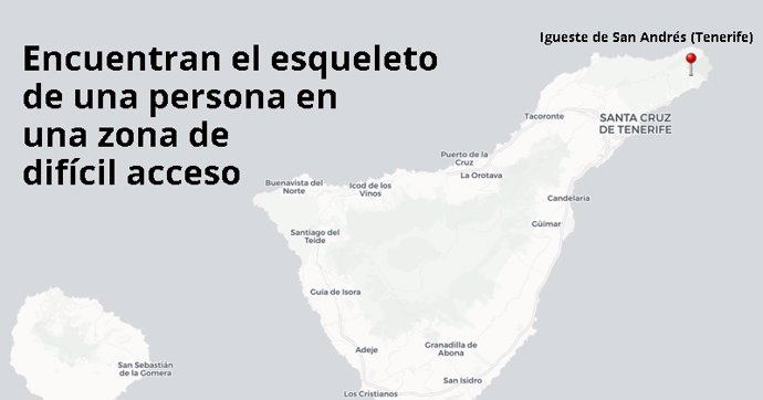 Mapa del lugar donde ha sido encontrado el esqueleto de un hombre en Tenerife