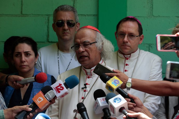 Roman Catholic Cardinal Leopoldo Brenes speaks during a news conference at the M