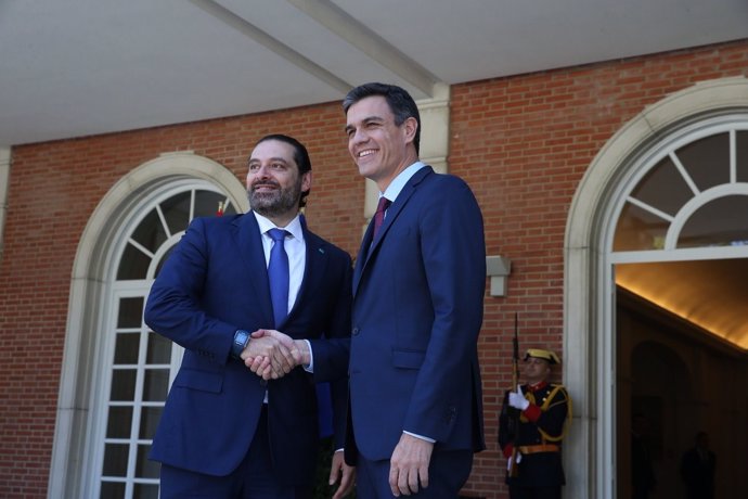 Pedro Sánchez con el primer ministro de Líbano, Saad Hariri