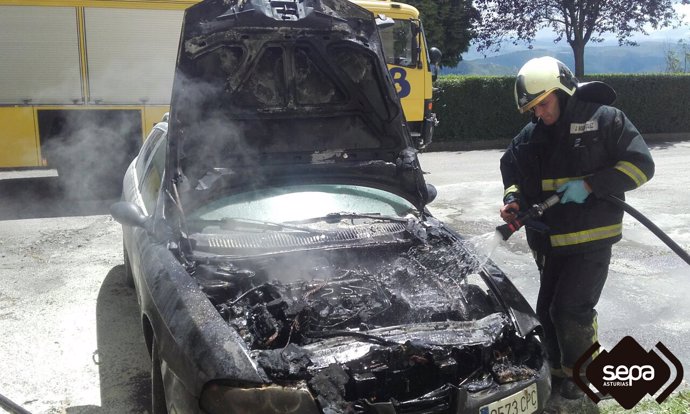 Incendio en un vehículo en Tineo.