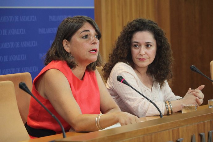 Elena Cortés en rueda de prensa junto a Inmaculada Nieto, diputadas de IU