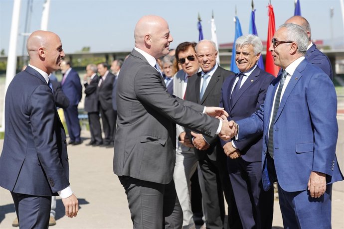 Luis Rubiales, Gianni Infantino y Alejandro Blanco