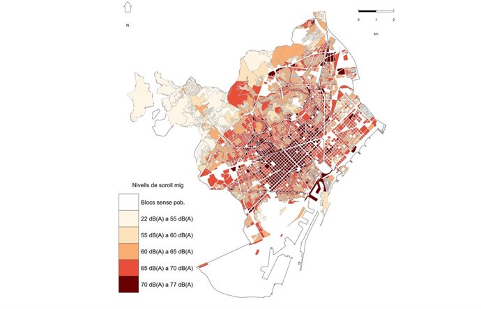 Mapa de la contamianción acústica de Barcelona