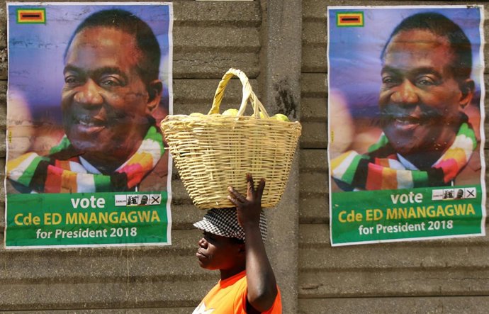 Carteles con la imagen de Emmerson Mnangagwa