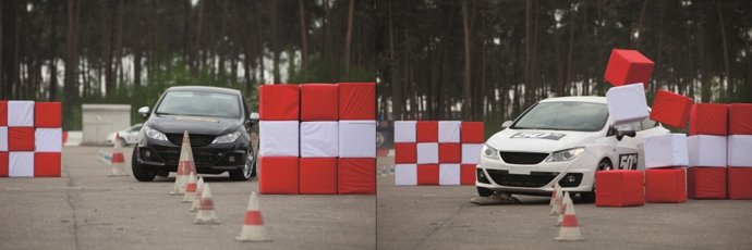 Conducción, slalom, neumáticos, amortiguadores