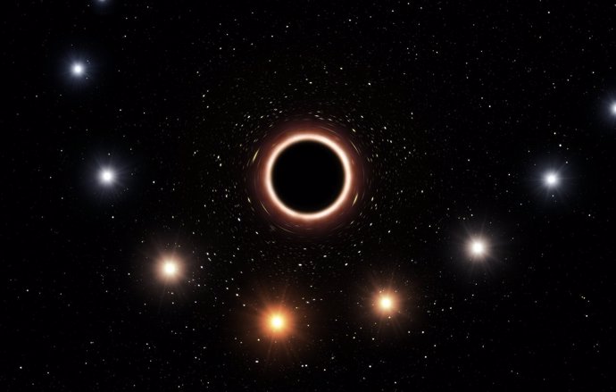 Ilustración de S2 pasando cerca del agujero negro supermasivo de la Vía Láctea