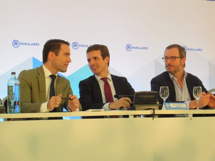 Teodoro García Egea, Pablo Casado y Javier Maroto