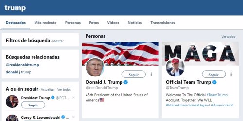 Búsqueda de Twitter con el perfil de Trump