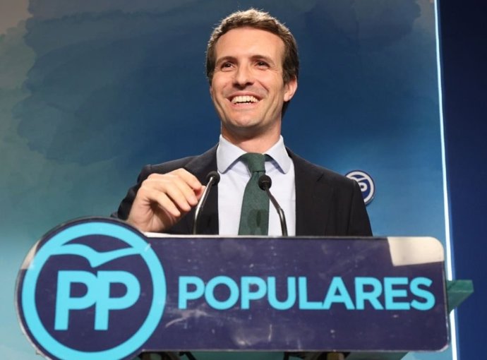 Pablo Casado en Génova tras quedar en segunda posición en las primarias del PP