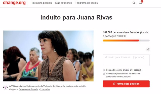 Petición que solicita el indulto para Juana Rivas