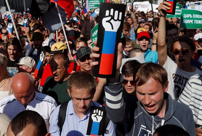 Protesta contra la subida de la edad de la jubilación en Moscú