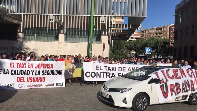 Concentración de taxistas ante la Subdelegación