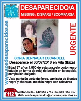 Cartel de la mujer desaparecida en IBiza, Sonia Bennasar