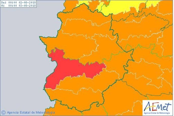 Alerta roja en Extremadura para el 2 de agosto